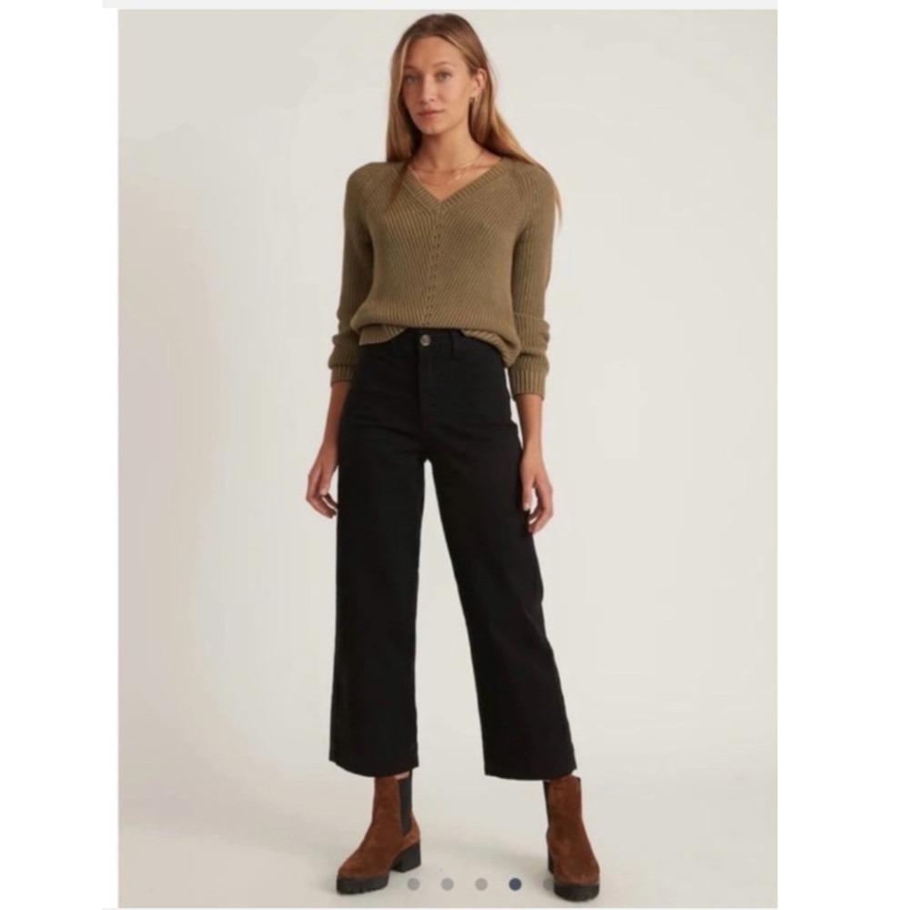 Marine Layer Black High Rise Wide Leg Cropped Pants 10 Petite 15481 Fall 2023